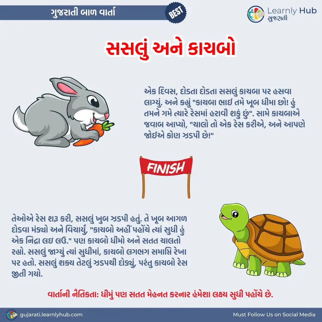 rabbit and tortoise gujarati bal varta- સસલું અને કાચબો ગુજરાતી બાળ વાર્તા